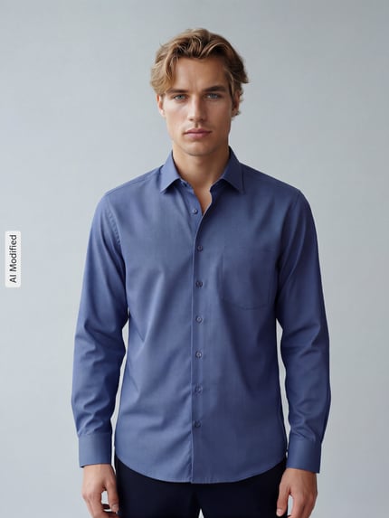 Männermodel trägt Regular Fit Businesshemd aus reiner Baumwolle Modell 'New Kent' von Seidensticker in Blau, Herren Businesshemd, Ganzkörperansicht von vorne.