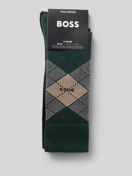 Produktfoto, Socken aus Baumwoll-Mix im 2er-Pack Modell 'ARGYLE' von BOSS in Grün, Grau und Schwarz, geometrisches Muster, Herren Socken von BOSS