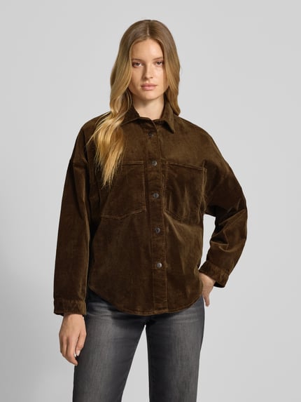 Jake*s Casual Regular fit overhemdblouse in ribcordlook Olijfgroen - 4