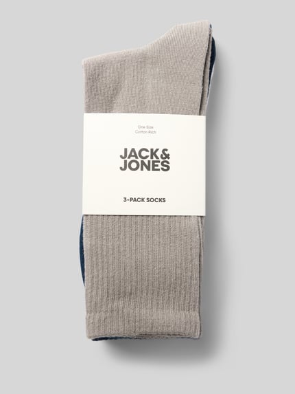 JACK & JONES Skarpety z elastycznymi, prążkowanymi ściągaczami w zestawie 3 szt. Granatowy 3