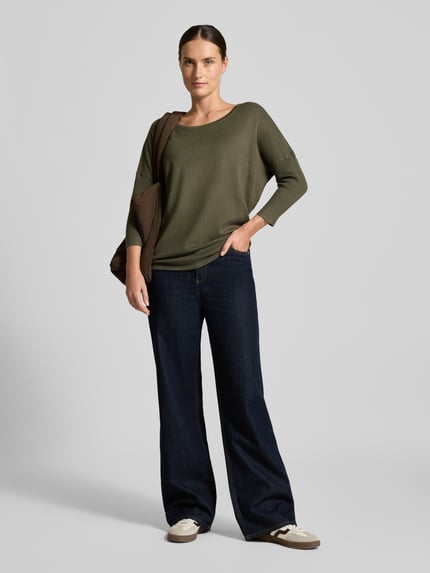 FREE/QUENT Sweter z dzianiny z mieszanki wiskozy z rękawem o dł. 3/4 model ‘JONE’ Oliwkowy 1