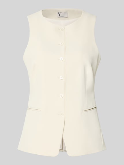 Produktfoto, Weste mit Rundhalsausschnitt und Paspeltaschen von V by Vera Mont in Creme, Material-Mix mit Stretch, Regular Fit, glatte Textur