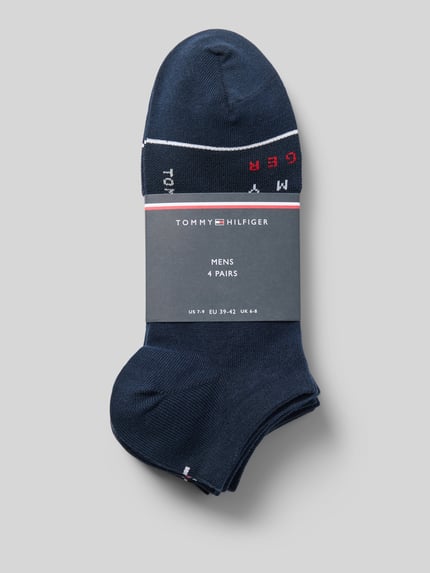 Produktfoto, Sneaker-Socken aus Baumwoll-Mix im 4er-Pack von Tommy Hilfiger, Optik: Unifarben, Label-Schriftzug, Logo-Print, Bundabschluss: Gerippt, Multipack: 4er-Pack, Material: Baumwoll-Mix