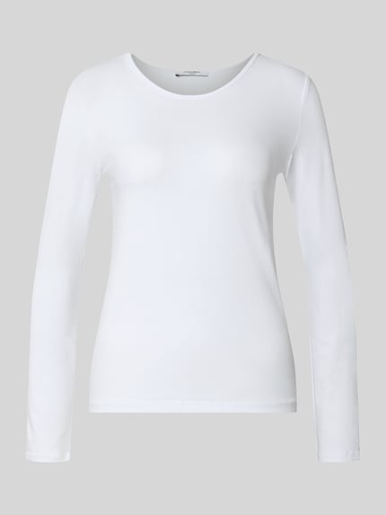 Productfoto, wit shirt met lange mouwen uit katoenmix van ZABAIONE, getailleerd model, ronde hals, ruglengte maat S 57 cm