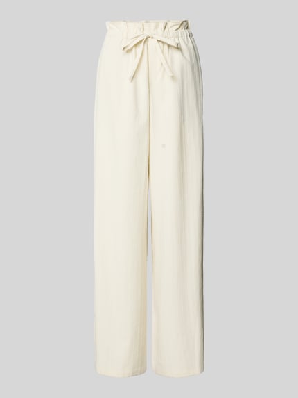 Produktfoto, Hose mit elastischem Bund Modell 'DWINDLE' van Drykorn, dames broek in katoenmix met wol, wide leg, vetersluiting, crèmekleurig, bandwijdte maat 27/34: 38 cm, binnenbeenlengte maat 27/34: 86 cm