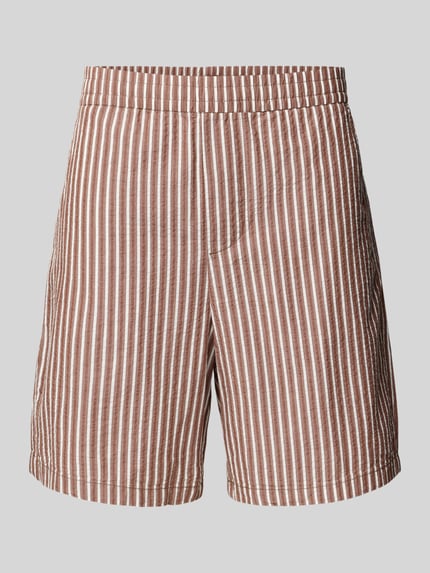 Produktfoto, Regular Fit Shorts aus reiner Baumwolle Modell 'STUART' von SELECTED HOMME, Optik: Unifarben, Materialverarbeitung: Seersucker, braun-weiß gestreift, Bundabschluss: elastisch, mit seitlichen Eingrifftaschen und Gesäßtaschen.