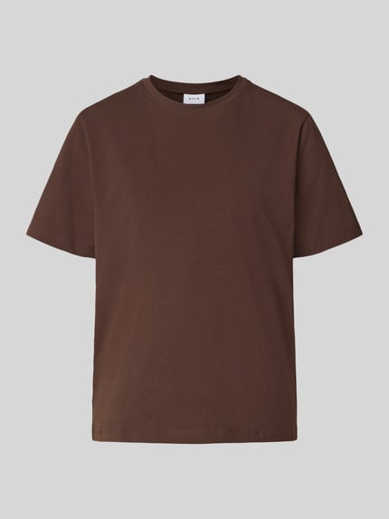 Produktfoto, T-Shirt mit Rundhalsausschnitt Modell 'NORA' von VILA, braun, Baumwoll-Elasthan-Mix, Regular-Fit, glatte Oberfläche.