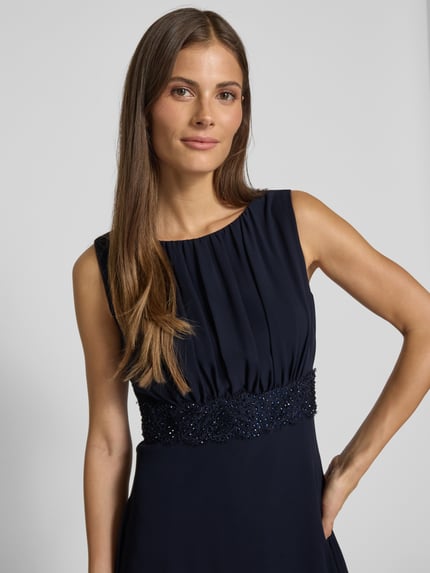 Christian Berg Cocktail Knielanges Cocktailkleid mit Taillenband Marine Melange 3