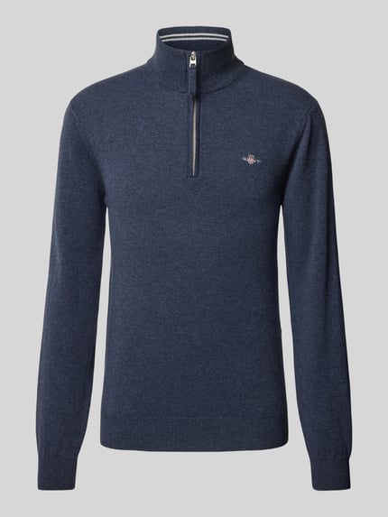 GANT Gebreide pullover met labelstitching, model 'SUPERFINE' Marineblauw gemêleerd - 2