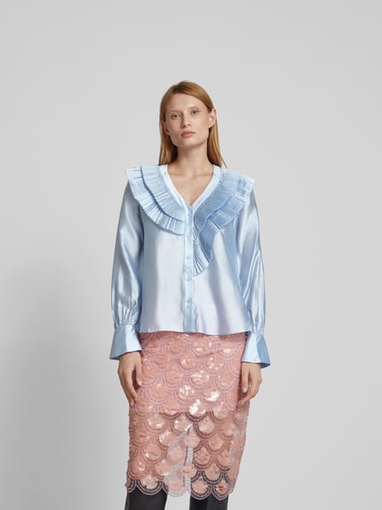 Self-Portrait Overhemdblouse met volants Lichtblauw - 4