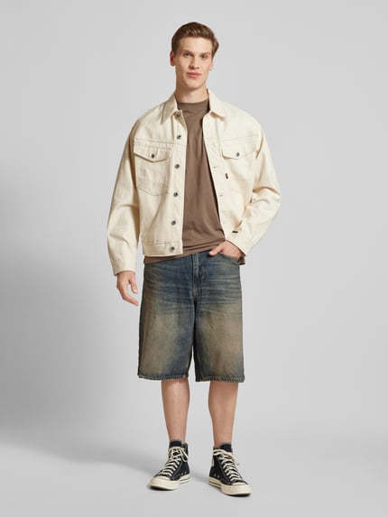 JACK & JONES T-shirt met geribde ronde hals, model 'BRADLEY' Lichtbruin - 1