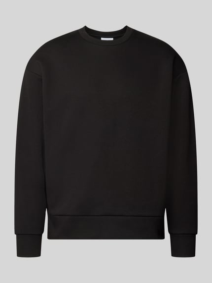 Produktfoto, Regular Fit Sweatshirt mit Baumwoll-Anteil von JACK & JONES, Mieszanka materiałów, krój regular fit, okrągły dekolt, elastyczne wykończenia, krój z długim rękawem, długość tyłu w rozmiarze M: 65 cm, długość rękawów: 59 cm, czarny kolor, gładka faktura