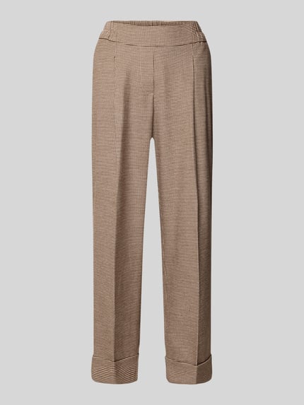 OPUS Broek met omslag en persplooien, model 'Maikito Pepita' Middenbruin - 2