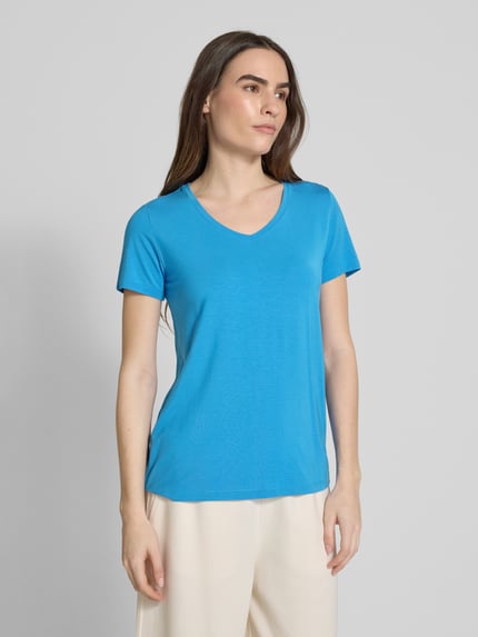 SCHIESSER T-shirt met geribde V-hals Koningsblauw - 4
