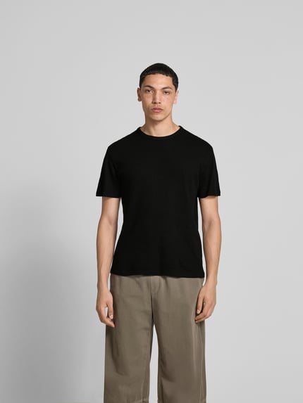 Officine Générale T-shirt z prążkowanym okrągłym dekoltem Czarny 4