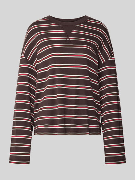 Produktfoto, Relaxed Fit Longsleeve aus Baumwoll-Mix mit Streifenmuster von Closed, braun-weiße Streifen, Rundhalsausschnitt, Damenmode