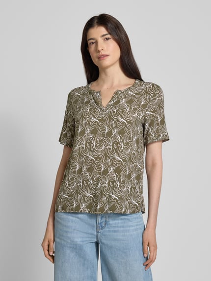 Christian Berg Woman Slim fit blouseshirt met tuniekkraag Rietgroen - 4