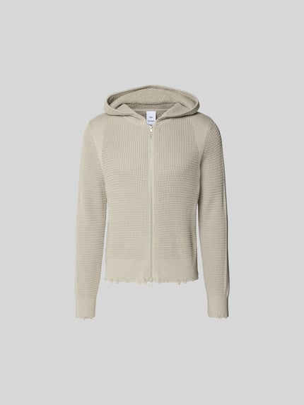 Produktfoto, Strickjacke im Used-Look von WON HUNDRED in Beige, Reine Baumwolle, Regular-Fit, Kapuze, Reißverschluss, texturierte Oberfläche