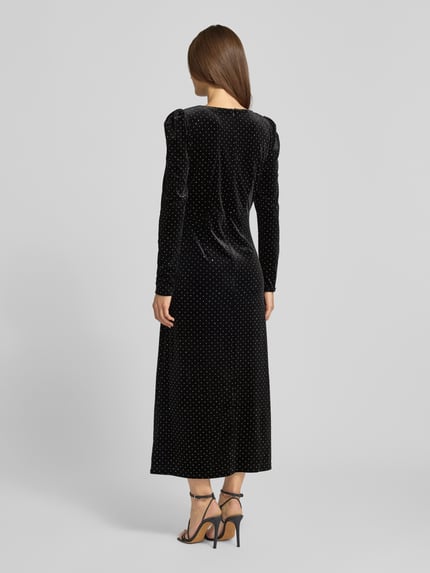 YAS Cocktailjurk van fluweel met mohair, model 'HELLA' Metallic zwart - 5