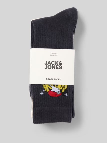 JACK & JONES Socken mit geripptem Abschluss Modell 'XMAS' im 3er-Pack Black 3