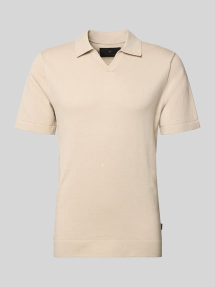 Produktfoto, beiges Strickshirt mit V-Ausschnitt Modell 'MILANO' von Jack & Jones Premium, gerader Schnitt, feine Baumwoll-Textur