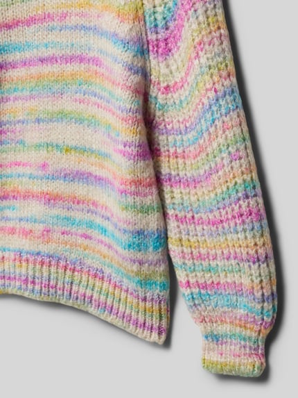 ONLY Sweter z dzianiny o kroju regular fit z melanżowymi paskami model ‘CARMA-LIA’ Écru 2