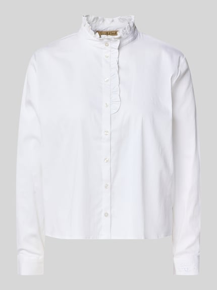 Produktfoto, Regular Fit Bluse mit Stehkragen und Rüschen van Smith and Soul in wit, katoenmix met stretch, knoopsluiting, dames, ruglengte maat S 57 cm, mouwlengte maat S 29 cm