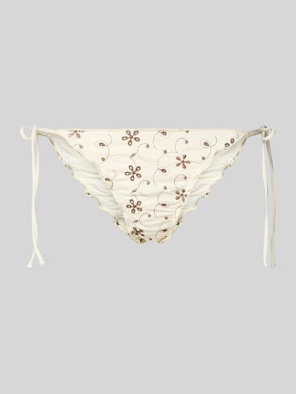 Produktfoto, Bikini-Hose mit floralem Allover-Stitching Modell 'MIAMI' von MC2 Saint Barth im Slim-Fit, Elastischer-Material-Mix, cremefarben