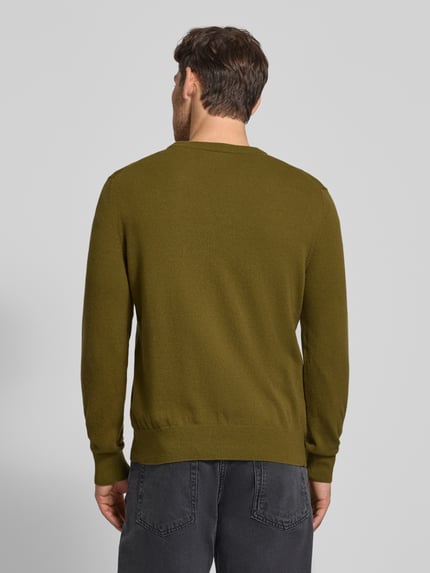 Marc O'Polo Sweter z dzianiny o kroju regular fit z mieszanki bawełny i żywej wełny Oliwkowy 5