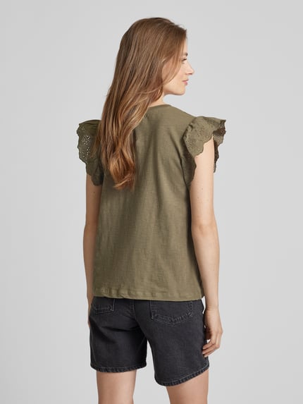 FREE/QUENT T-Shirt in unifarbenem Design Modell 'Azing' Oliv 5