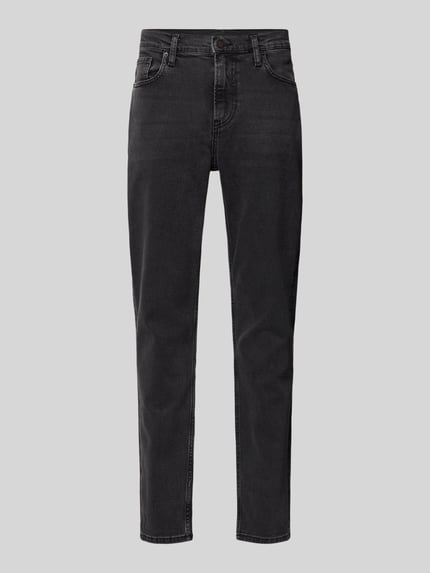 Productfoto, zwarte straight fit jeans van katoen-lyocellmix, model 'AARJO TARPA' van ARMEDANGELS, heren straight fit jeans