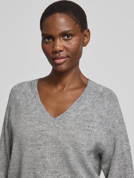 VERO MODA Pullover mit V-Ausschnitt Modell 'VMTEAK' Mittelgrau 3