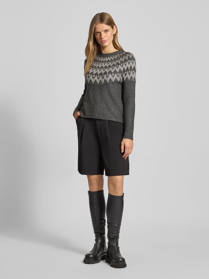 ONLY Regular Fit Strickpullover mit Norwegen-Muster Modell 'FRY' Anthrazit Melange 1