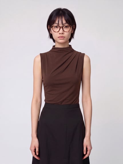 PIECES Slim fit tanktop met mock neck model 'MADISON' Donkerbruin - 4