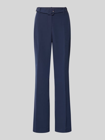 Produktfoto, Hose mit Gürtel Modell 'LEILA' von Guess aus dunkelblauem Material-Mix mit Stretch, Flared Cut, glatte Textur