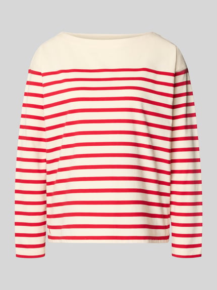 Productfoto, Regular Fit Pullover aus reiner Baumwolle van Lauren Ralph Lauren, gestreept patroon, label patch, U-boot hals, lange mouw, zijsplitten, sweatkatoen