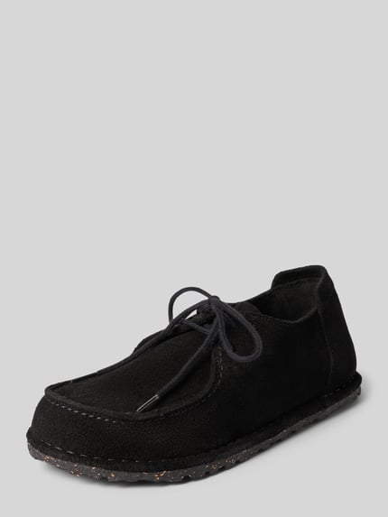 Productfoto, Schnürschuhe aus leer met label in reliëf Model 'UTTI LACE' van Birkenstock, gecoat leer, afgerond model, vetersluiting, structuurzool, hakhoogte maat 40: 1 cm, schachthoogte maat 40: 9 cm, schachtbreedte maat 40: 9 cm