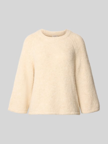 Produktfoto, Strickpullover mit Raglanärmeln von FREE/QUENT in licht beige, Materiaalmix met wol, recht model, ronde hals, zachte textuur, ruglengte maat S 54 cm, mouwlengte maat S 50 cm.