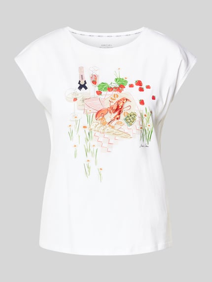 Marc Cain Regular Fit T-Shirt mit Rundhalsausschnitt Weiss 2