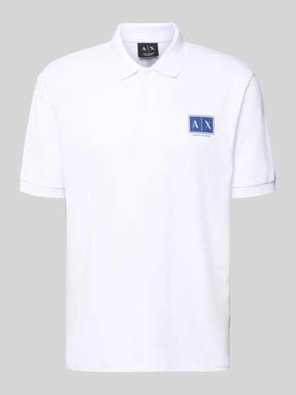 Productfoto, wit Regular Fit Poloshirt met knoopsluiting van ARMANI EXCHANGE, katoen-elastaanmix, labelprint, elastische mouwboorden