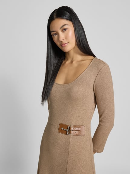 Lauren Ralph Lauren Midikleid mit Rundhalsausschnitt und 3/4-Arm Beige 3