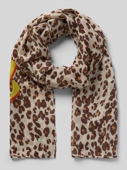 Productfoto, Schal mit Allover-Animal-Print van Codello, semitransparant, rechthoekige fit, logo-applicatie, beige en bruine kleuren, zachte textuur