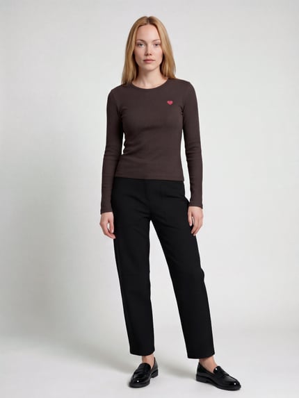 VERO MODA Langarmshirt mit kleinem Herz-Detail Schoko 1