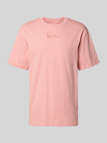 Produktfoto, Regular Fit T-Shirt mit Logo-Stitching von KARL KANI in Rosa, reine Baumwolle, Rundhalsausschnitt, glatte Textur