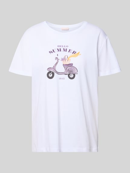 t-shirt z motywem i obszyciem ozdobnymi kamieniami Shop The Look MANNEQUINE