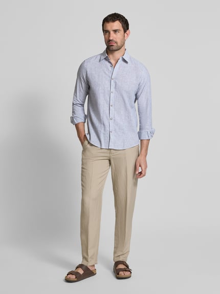 s.Oliver RED LABEL Regular Fit Freizeithemd aus Leinen-Baumwoll-Mix Blau 1