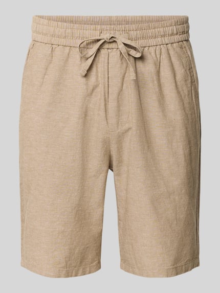 Produktfoto, Regular Fit Bermudas aus Baumwoll-Leinen-Mix Modell 'LINUS' von Only & Sons, Optik: Unifarben, Bundabschluss: Elastisch, Tunnelzug, seitliche Eingrifftaschen, Gesäßtasche, natürliche beige Struktur, leichte Stofftextur