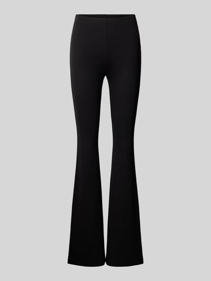 Produktfoto, Flared Fit Stoffhose aus Viskose-Mix von Review in Schwarz, glatte Textur, elastischer Bund, figurbetonte Form, Damenmode