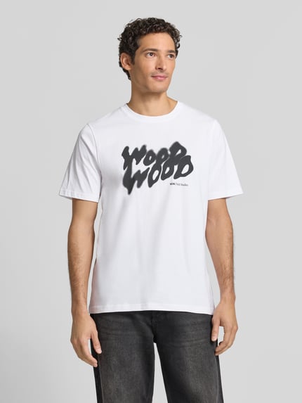 Wood Wood T-Shirt mit Label-Print Modell 'Bobby' Weiss 4