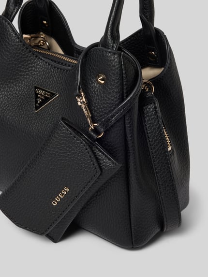 Produktfoto, Handtasche in Leder-Optik Modell 'LORELLA' von GUESS mit geteiltem Hauptfach, Magnetverschluss, Logo-Detail, schwarze Struktur